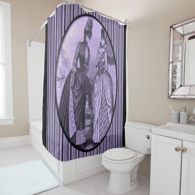 Victorian purple stripe lady showercurtain shower curtain (In Situ)