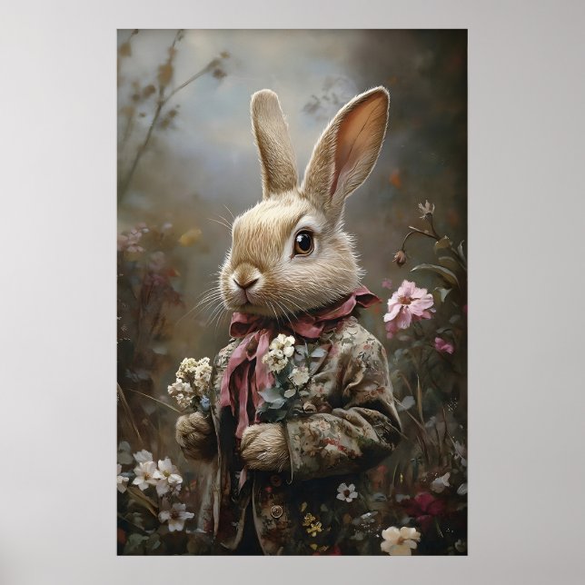 Victorian Rabbit Print Easter Bunny In Floral (Front)