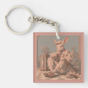 Victorian Rabbit Waits, Spring Key Ring