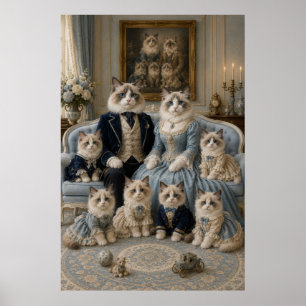 Victorian Ragdoll Cat Family Portrait   Elegant Fe Poster