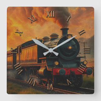Victorian Rail Travel - Steampunk Steam Train2 Square Wall Clock