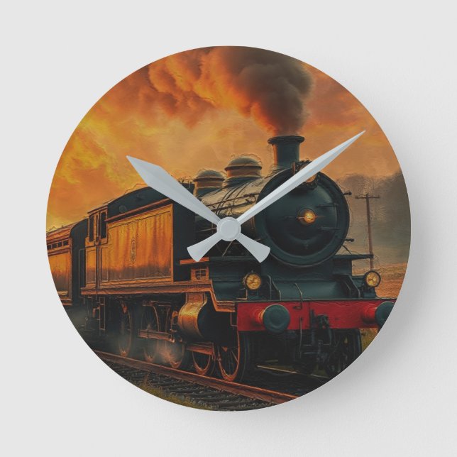 Victorian Rail Travel - Steampunk Steam Train Round Clock (Front)