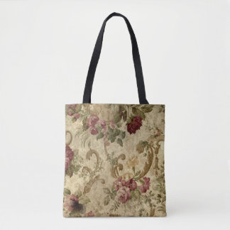 Victorian Red and Pink Roses and Gold Scrolls Tote Bag