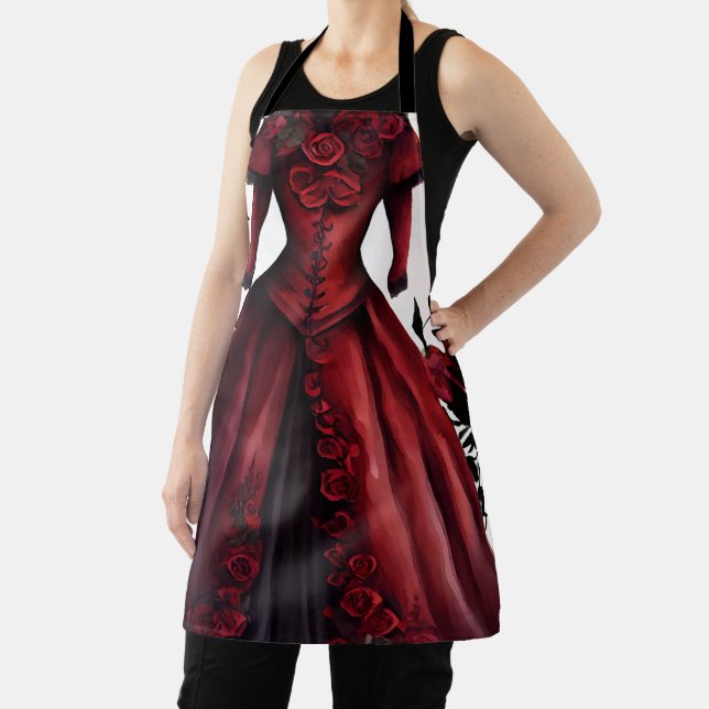 Victorian Red Dress and Heels | Antique Roses Gown Apron (Insitu)