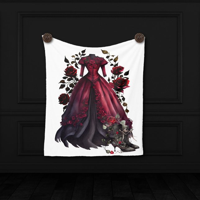 Victorian Red Dress and Heels | Antique Roses Gown Fleece Blanket (Creator Uploaded)