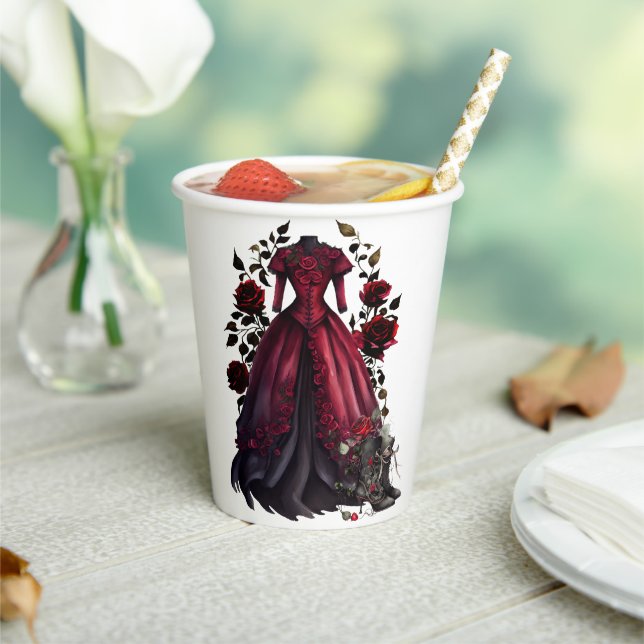 Victorian Red Dress and Heels | Antique Roses Gown Paper Cups (Insitu)
