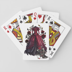 Victorian Red Dress and Heels   Antique Roses Gown Playing Cards