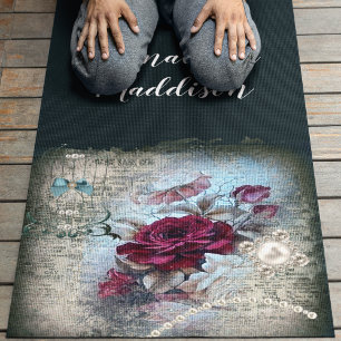 Victorian Red Rose Ephemera Yoga Mat