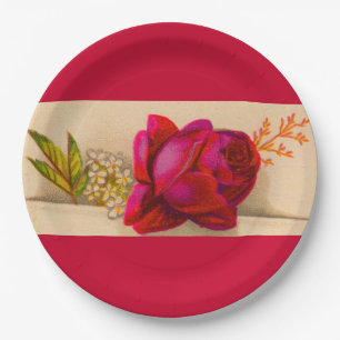 Victorian red rose paper plate