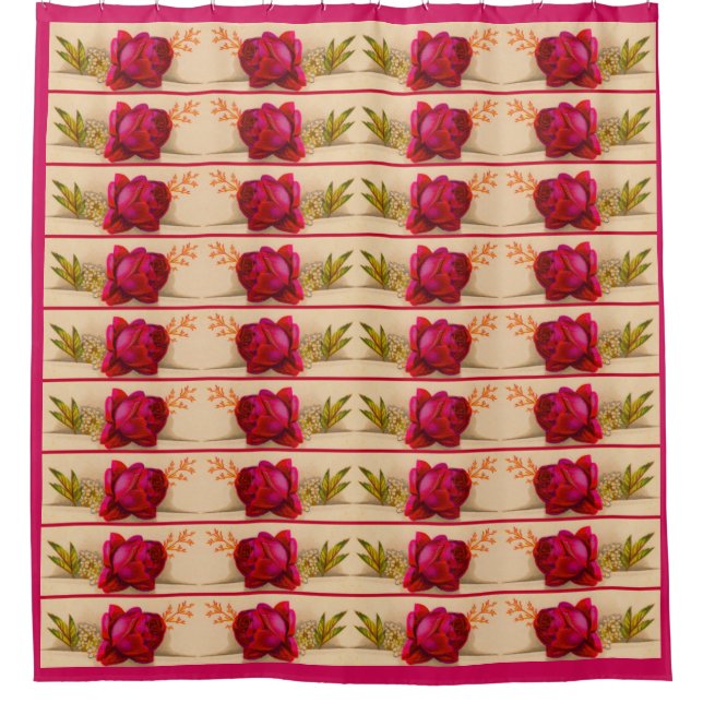 Victorian red rose print shower curtain (Front)