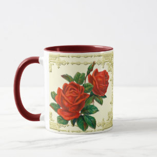 Victorian Red Roses Golden Frame Coffee Mug