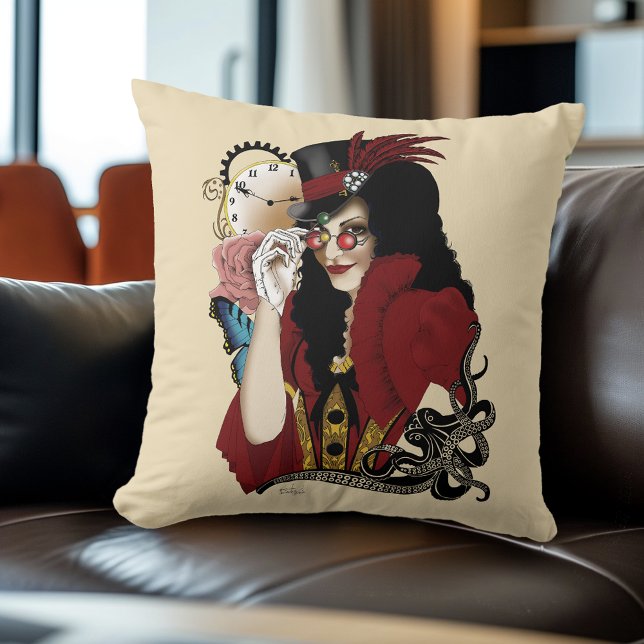 Victorian Red Steampunk Black Octopus Cushion (Creator Uploaded)