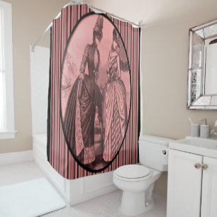 Victorian red stripe lady showercurtain shower curtain