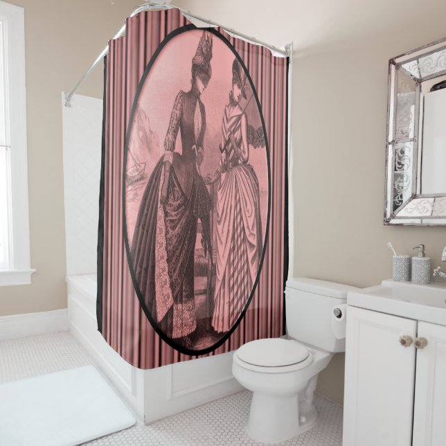 Victorian red stripe lady showercurtain shower curtain (In Situ)