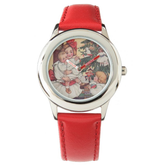 Victorian Red Vintage Kids Christmas Watch (Front)