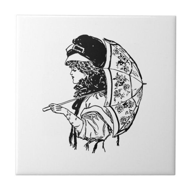 Victorian Regency Woman with Parasol Portrait Tile (Front)
