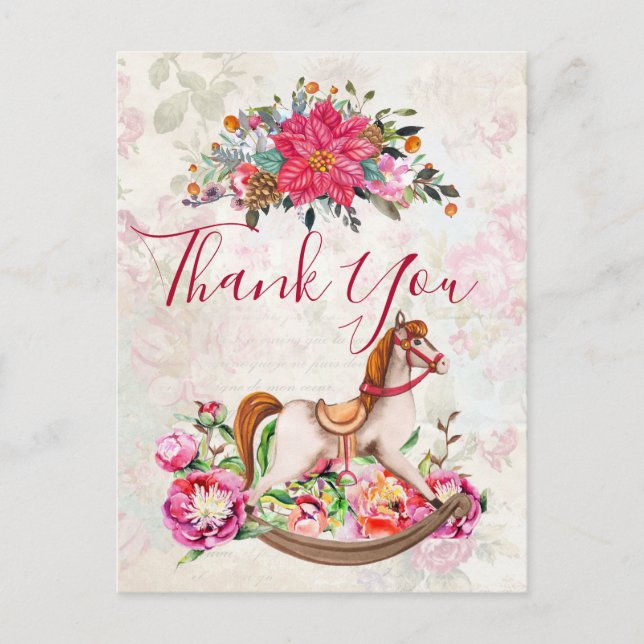 Victorian Rocking Horse Christmas Thank You Postcard (Front)
