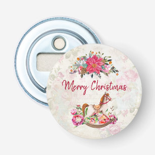 Victorian Rocking Horse & Poinsettia Christmas Bottle Opener