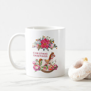Victorian Rocking Horse & Poinsettia Christmas Coffee Mug