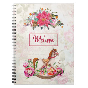 Victorian Rocking Horse & Poinsettia Christmas Notebook