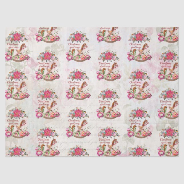 Victorian Rocking Horse & Poinsettia Christmas Tissue Paper (Front)