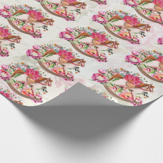 Victorian Rocking Horse & Poinsettia Christmas Wrapping Paper (Corner)