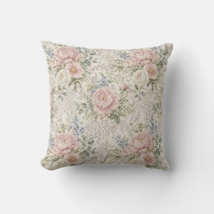 Victorian Romance: Blushing Peonies Delicate Lace Cushion