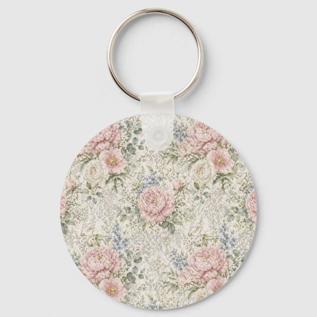 Victorian Romance: Blushing Peonies Delicate Lace Key Ring (Front)