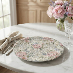 Victorian Romance: Blushing Peonies Delicate Lace Paper Plate