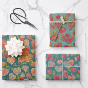 Victorian Romantic Floral Hearts Wrapping Paper Sheet