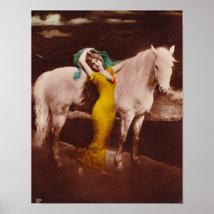 Victorian Romantic Girl with White Stallion Horse Poster