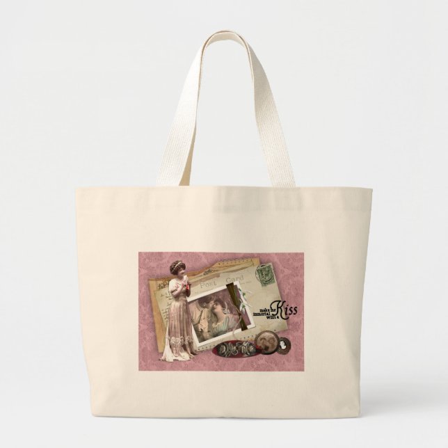 Victorian Romantic Love Letters Large Tote Bag (Front)