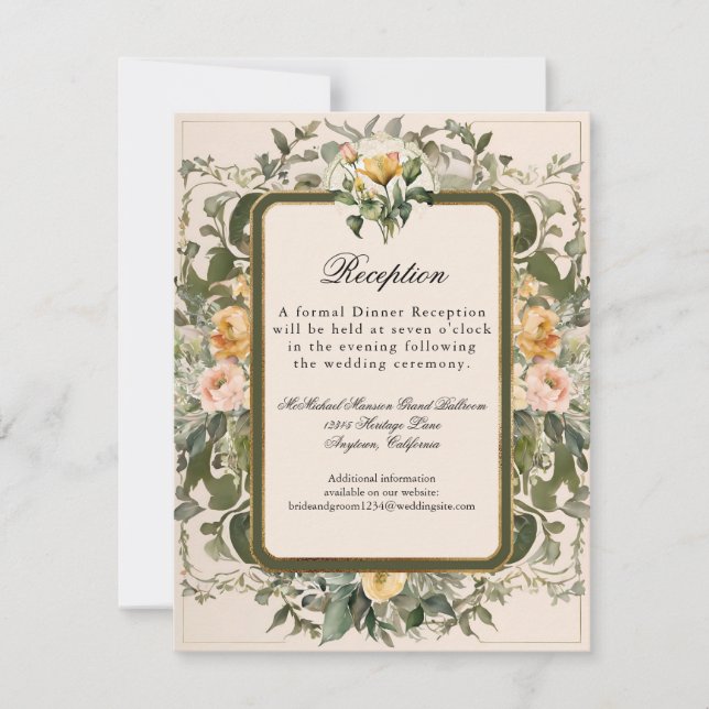 Victorian Romantic Roses French Elegant Reception Invitation (Front)
