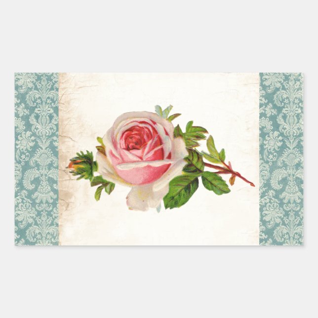 Victorian Rose and Damask Rectangular Sticker (Front)