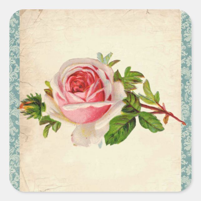 Victorian Rose and Damask Square Sticker (Front)