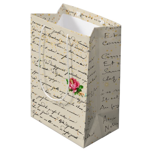 Victorian Rose and Letter Medium Gift Bag (Back Angled)