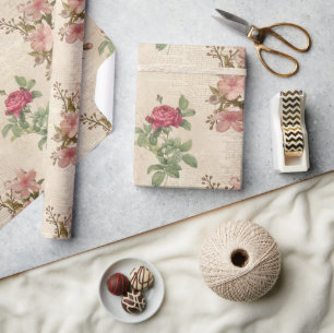 Victorian Rose and Text Ephemera Wrapping Paper