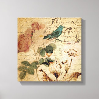 victorian rose bird Paris French Botanical Canvas Print