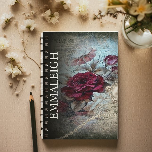 Victorian Rose Bohemian Pearls Monogram Notebook (Creator Uploaded)
