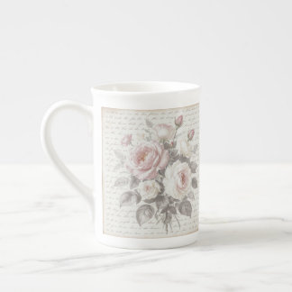 Victorian Rose Dusty Pink Cream  Faded Script Bone China Mug