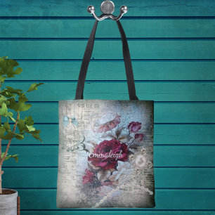 Victorian Rose Ephemera Monogram Tote Bag