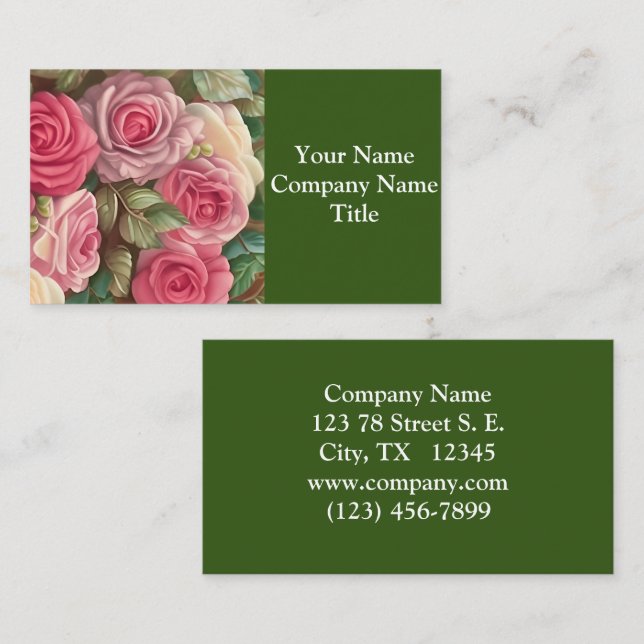 Victorian Rose Garden - Pastel Pink Blooms Business Card (Front/Back)