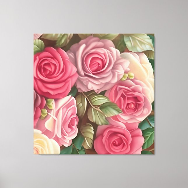 Victorian Rose Garden - Pastel Pink Blooms Canvas Print (Front)
