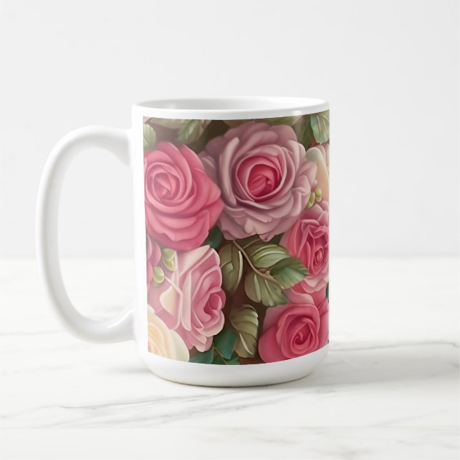 Victorian Rose Garden - Pastel Pink Blooms Coffee Mug (Left)