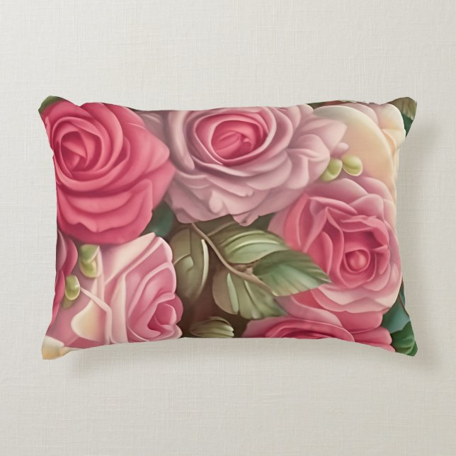 Victorian Rose Garden - Pastel Pink Blooms Decorative Cushion (Front)