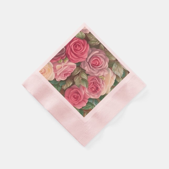 Victorian Rose Garden - Pastel Pink Blooms Napkin (Corner)