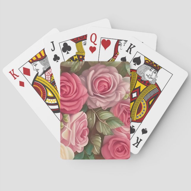 Victorian Rose Garden - Pastel Pink Blooms Playing Cards (Back)