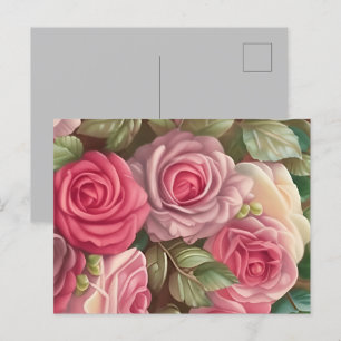 Victorian Rose Garden - Pastel Pink Blooms Postcard
