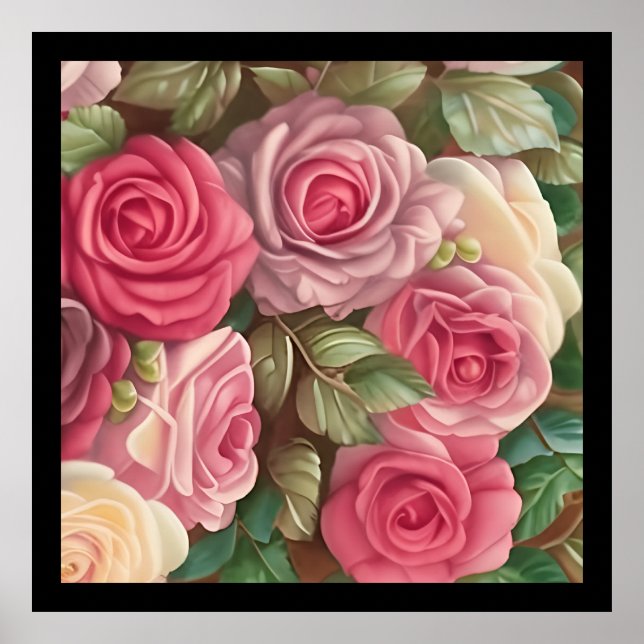 Victorian Rose Garden - Pastel Pink Blooms Poster (Front)