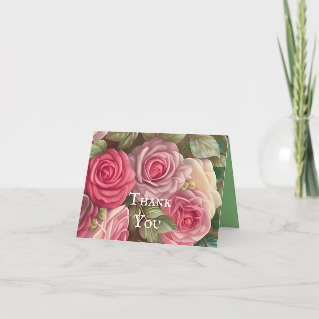 Victorian Rose Garden - Pastel Pink Blooms Thank You Card (Front)
